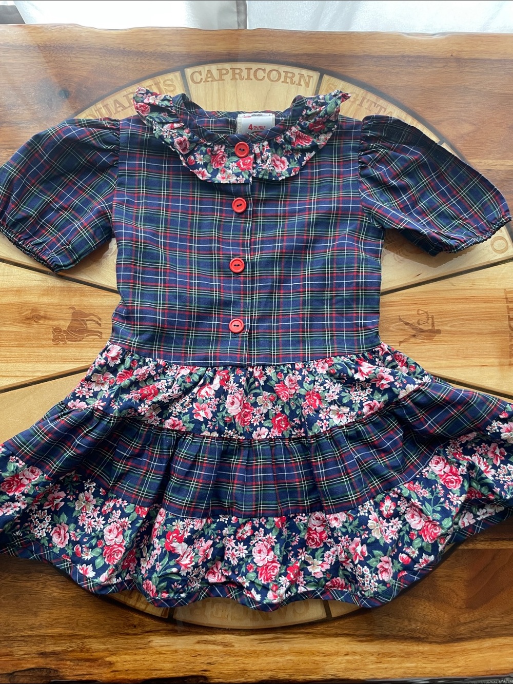 Vintage Dress Floral Plaid 3T 4T